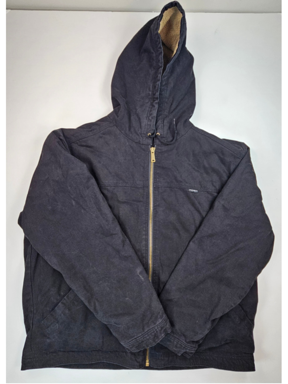 Wolverine Canvas Work Jacket Mens XXL Black Sherpa Lined Hooded Full Zip